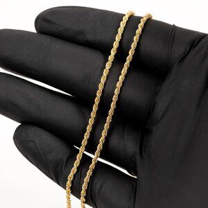Solid Yellow Gold Plated 925 Sterling Silver 2MM Twist Rope Chain Necklace